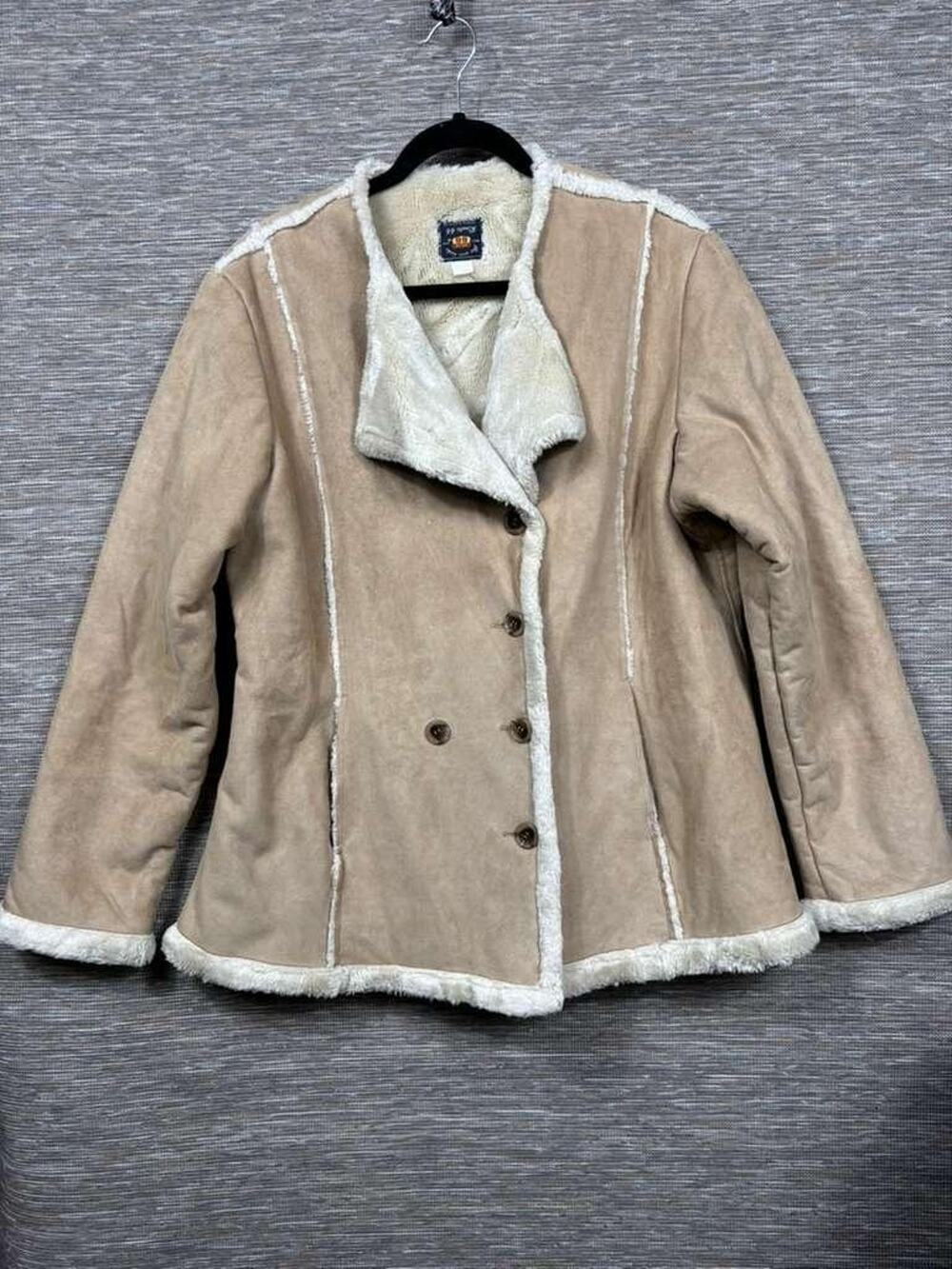 Route 66 Jacket Womens Size Large Beige Faux Shearling Faux Suede Lined Short